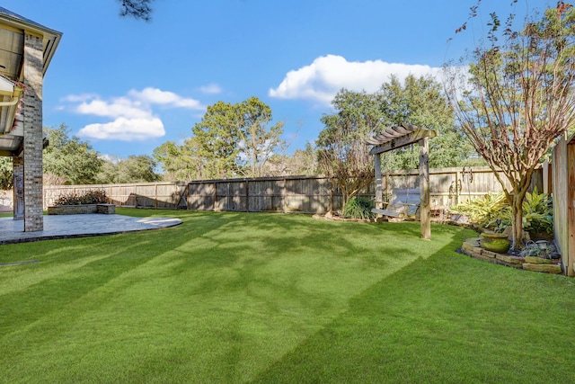 view of yard featuring a patio and a fenced backyard