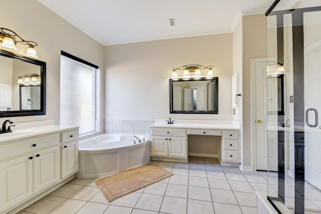 full bathroom featuring crown molding, tile patterned floors, and a sink