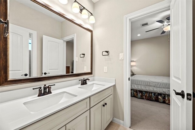 3105 Magnolia Knoll Ln, Houston, TX 77080 - ensuite bathroom featuring visible vents, a sink, a ceiling fan, and double vanity