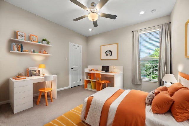 3105 Magnolia Knoll Ln, Houston, TX 77080 - bedroom featuring baseboards, carpet flooring, ceiling fan, and recessed lighting