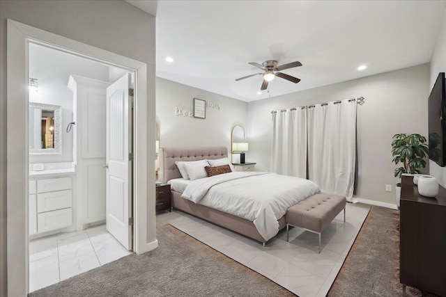 bedroom featuring baseboards, recessed lighting, and ceiling fan
