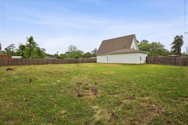 view of yard with a fenced backyard