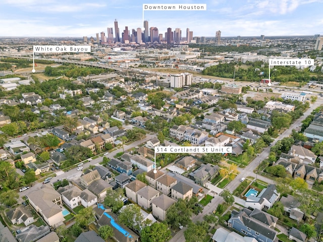 drone / aerial view with a city view
