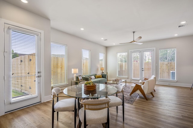 8411 Pech Landing Dr, Houston, TX 77055 - dining area featuring wood finished floors, baseboards, recessed lighting, and ceiling fan