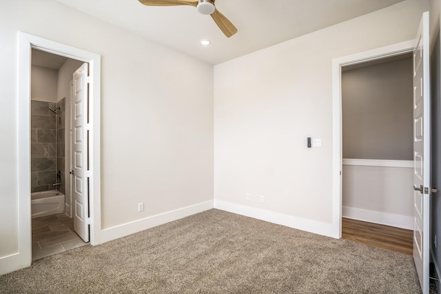 8411 Pech Landing Dr, Houston, TX 77055 - unfurnished bedroom with carpet, baseboards, recessed lighting, ceiling fan, and ensuite bath