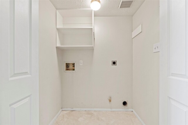 washroom featuring hookup for a washing machine, laundry area, electric dryer hookup, hookup for a gas dryer, and visible vents