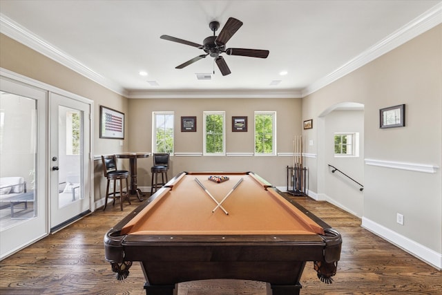 5021 Augusta St, Houston, TX 77007 - playroom with recessed lighting, dark wood finished floors, visible vents, and a healthy amount of sunlight
