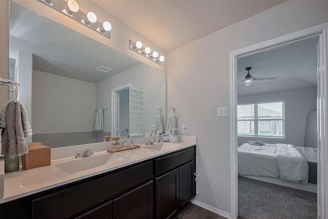 515 Green Clover Ln, Rosharon, TX 77583 - ensuite bathroom featuring ceiling fan, ensuite bath, a sink, and double vanity
