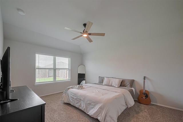 515 Green Clover Ln, Rosharon, TX 77583 - bedroom featuring light colored carpet, ceiling fan, baseboards, and lofted ceiling