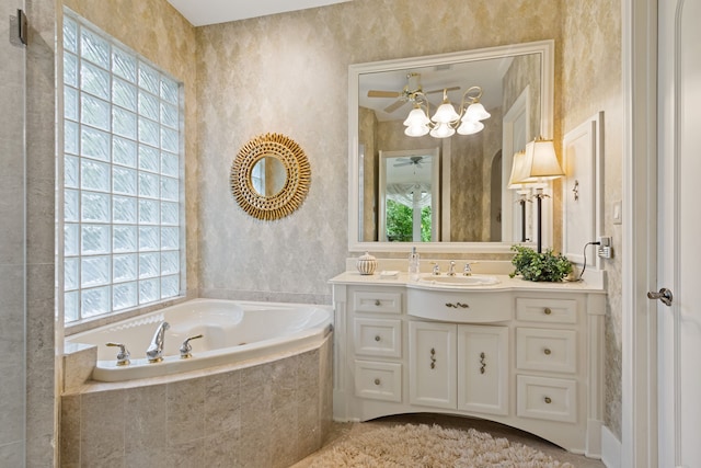 17511 Seidel Rd, Tomball, TX 77377 - full bath featuring a bath, a ceiling fan, and vanity
