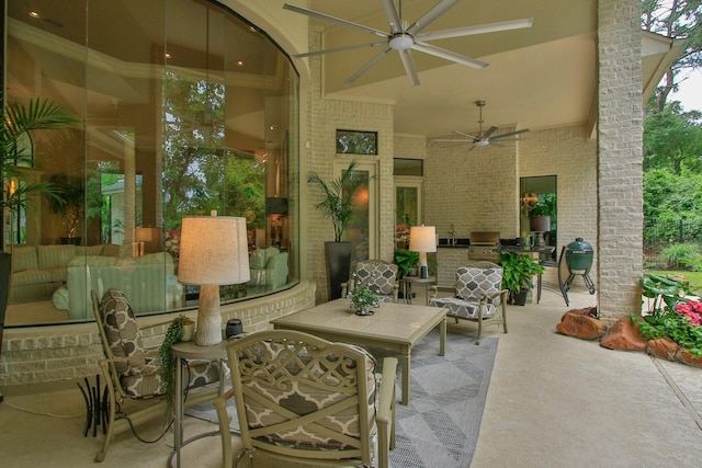17511 Seidel Rd, Tomball, TX 77377 - view of patio / terrace featuring an outdoor kitchen, ceiling fan, and a grill
