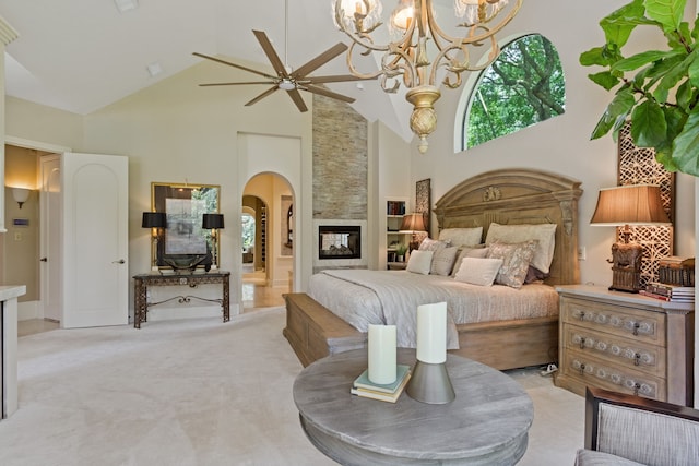 17511 Seidel Rd, Tomball, TX 77377 - bedroom featuring high vaulted ceiling, arched walkways, and multiple windows