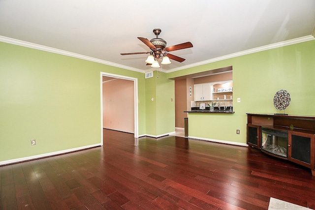 6415 Olympia Dr Unit 143, Houston, TX 77057 - unfurnished living room with ornamental molding, wood-type flooring, baseboards, and a ceiling fan