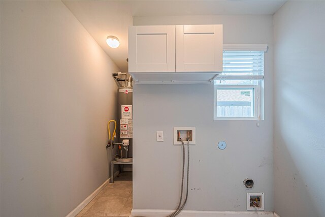 7730 Maple Tree Dr, Houston, TX 77088 - clothes washing area featuring hookup for a washing machine, water heater, cabinet space, baseboards, and electric dryer hookup