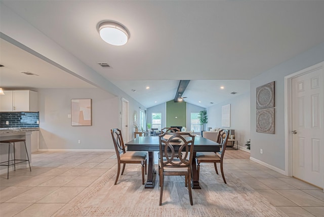 7730 Maple Tree Dr, Houston, TX 77088 - dining room featuring light tile patterned floors, baseboards, a ceiling fan, and recessed lighting