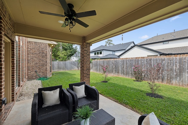 view of patio / terrace with ceiling fan and a fenced backyard