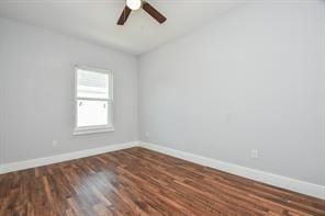 8926 Easthaven Blvd, Houston, TX 77075 - empty room featuring a ceiling fan, baseboards, and dark wood-style flooring
