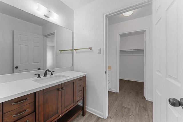 bathroom featuring wood finished floors and vanity
