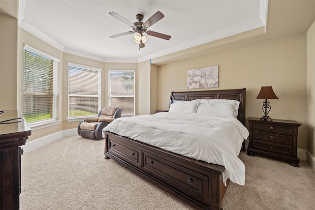 514 Whitney Oaks Ln, Stafford, TX 77477 - bedroom with light carpet, a ceiling fan, baseboards, and crown molding