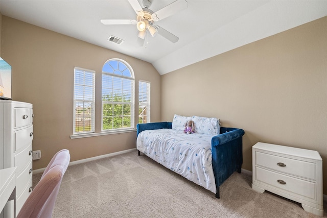 514 Whitney Oaks Ln, Stafford, TX 77477 - bedroom with baseboards, vaulted ceiling, visible vents, and carpet
