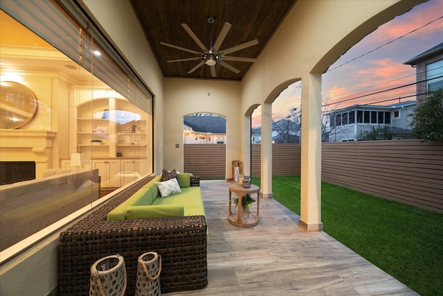 3822 Drummond St, Houston, TX 77025 - view of patio featuring ceiling fan, a fenced backyard, and outdoor lounge area