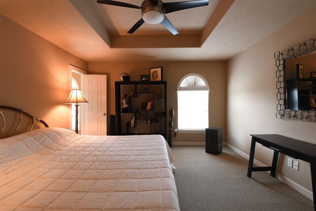 7414 Regency Pl, Spring, TX 77379 - bedroom with baseboards, carpet flooring, a raised ceiling, and ceiling fan