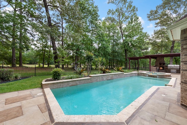 1614 Beau Rivage, Conroe, TX 77304 - view of pool with a patio, fence, view of scattered trees, and a pool with connected hot tub
