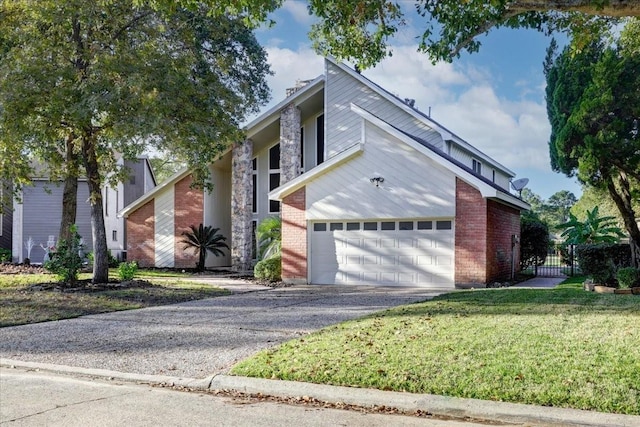 8407 Rebawood Dr, Humble, TX 77346 - mid-century inspired home featuring asphalt driveway, an attached garage, and stone siding