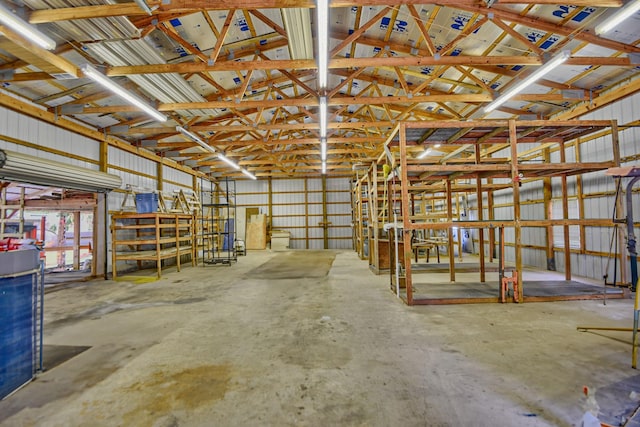 garage with metal wall