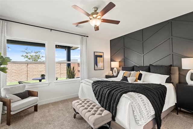 158 W Coralburst Loop, Montgomery, TX 77316 - carpeted bedroom with ceiling fan, baseboards, and visible vents