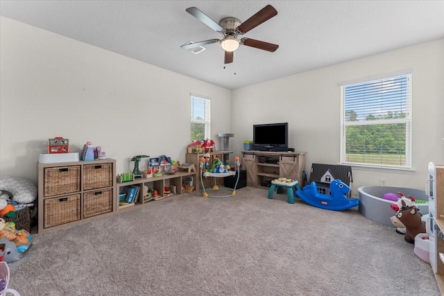 8804 Ute Creek Ln, Magnolia, TX 77354 - rec room featuring carpet and a ceiling fan