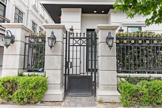 view of gate with a fenced front yard