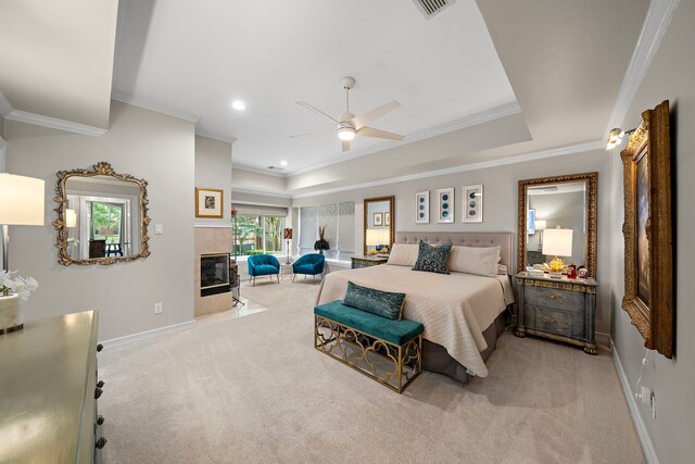 bedroom featuring carpet floors, crown molding, and baseboards