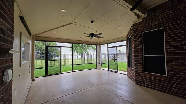 8931 Pine Shores Dr, Humble, TX 77346 - unfurnished sunroom with a ceiling fan and vaulted ceiling