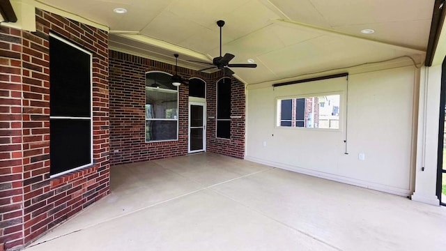 view of patio featuring a ceiling fan