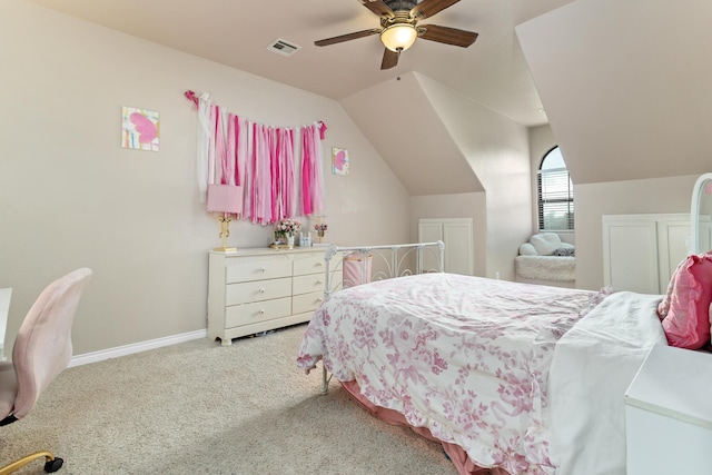 101 Sir Cameron, Lumberton, TX 77657 - carpeted bedroom with lofted ceiling, a ceiling fan, and baseboards