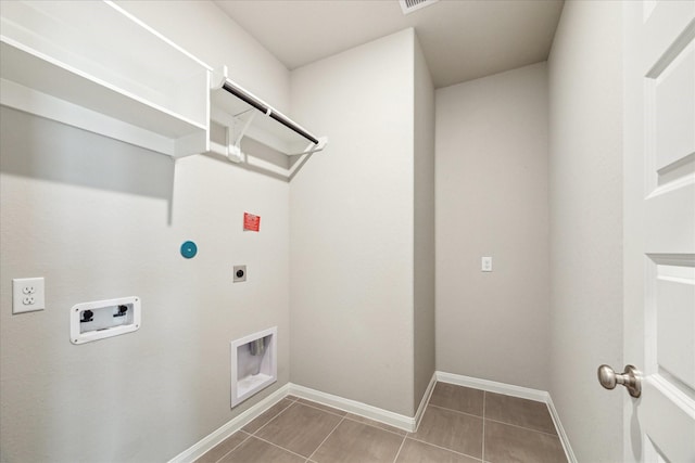 laundry area with baseboards, washer hookup, tile patterned flooring, electric dryer hookup, and laundry area