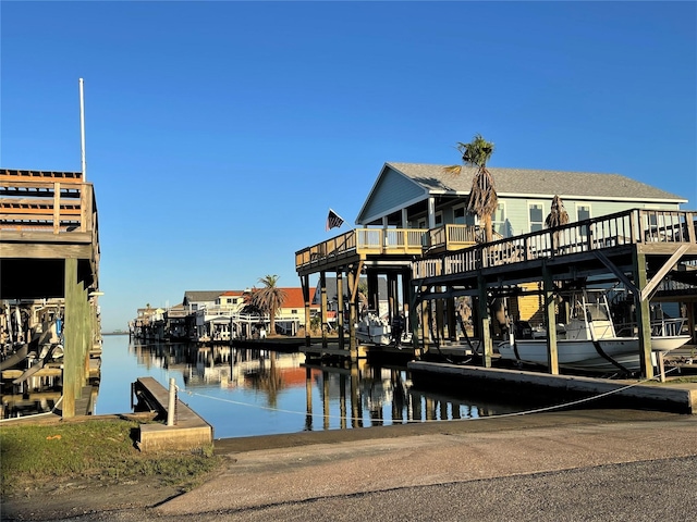 view of dock with a water view