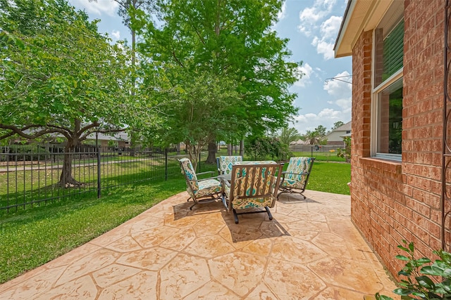 view of patio featuring outdoor dining area and a fenced backyard