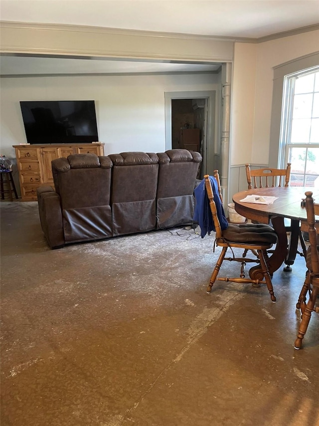 interior space featuring finished concrete flooring