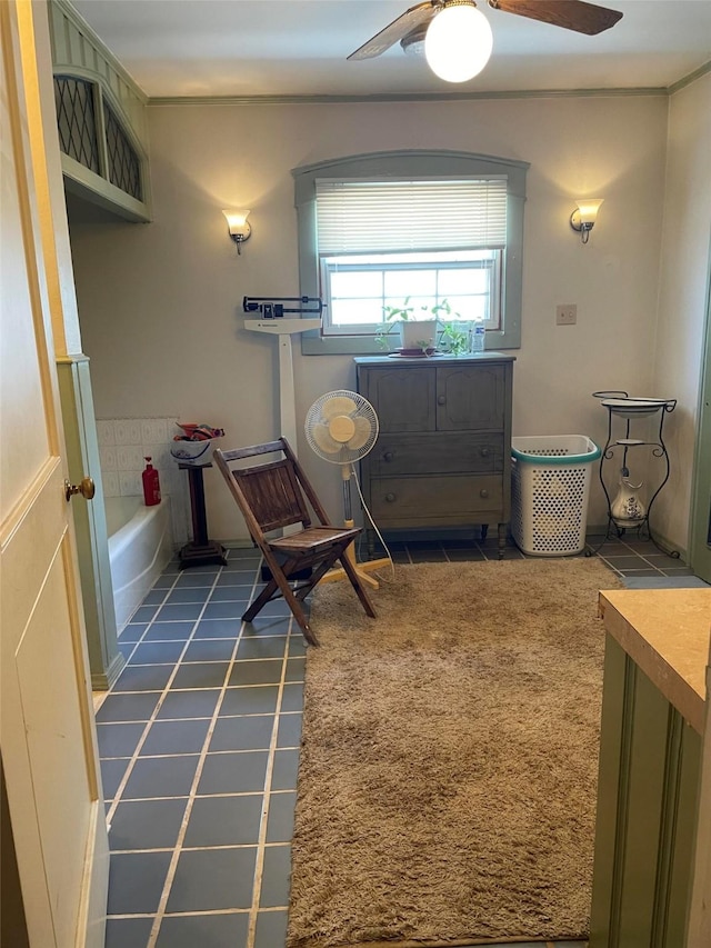 interior space with a ceiling fan