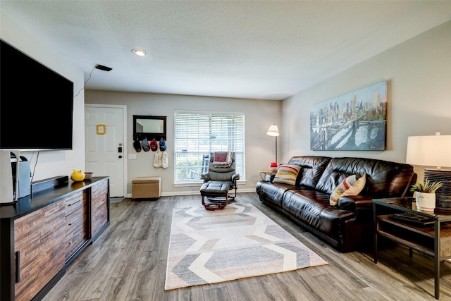living area with baseboards, recessed lighting, and wood finished floors