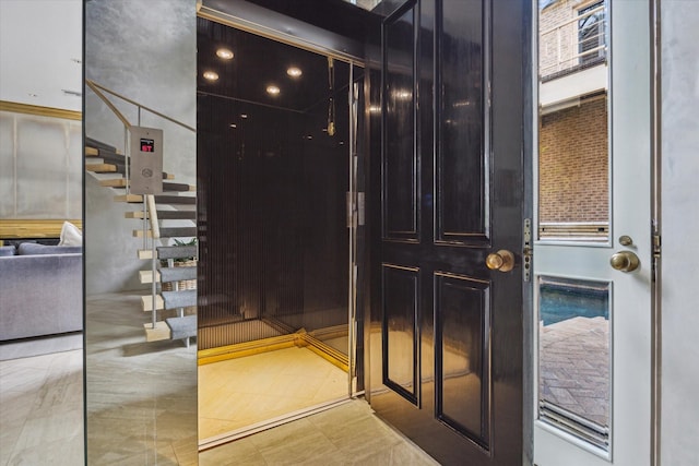 wine cellar featuring elevator