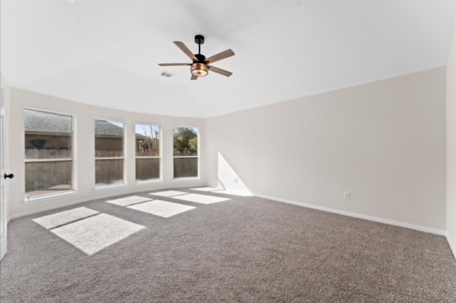 7103 Hot Creek Trce, Humble, TX 77346 - carpeted empty room featuring a ceiling fan, lofted ceiling, and baseboards