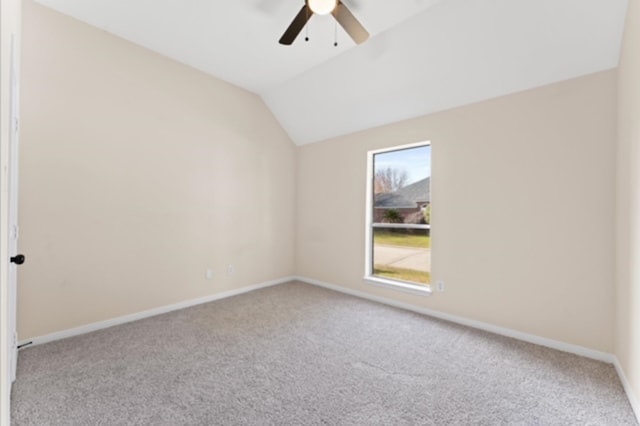 7103 Hot Creek Trce, Humble, TX 77346 - unfurnished room with carpet flooring, a ceiling fan, lofted ceiling, and baseboards