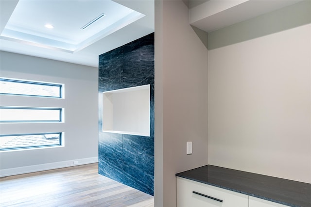 2222 Branard St, Houston, TX 77098 - interior space featuring visible vents, recessed lighting, wood finished floors, and a tray ceiling