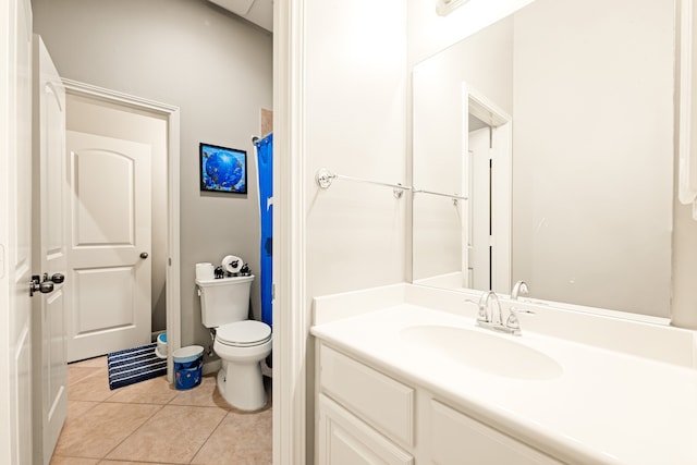 bathroom with toilet, tile patterned flooring, and vanity