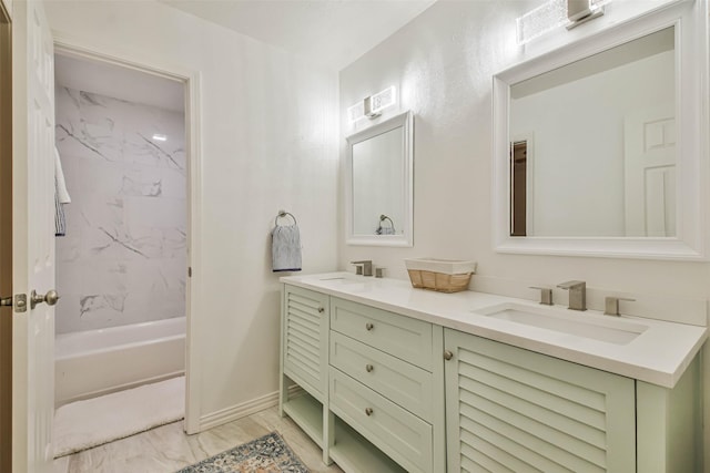 105 E Wavy Oak Cir, The Woodlands, TX 77381 - full bath featuring double vanity,  shower combination, and baseboards