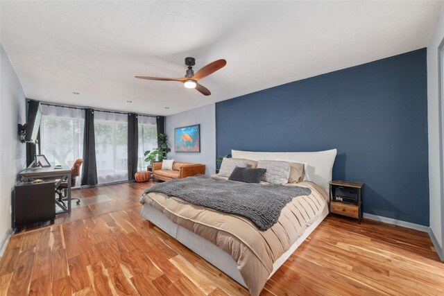 8924 Chatsworth Dr, Houston, TX 77024 - bedroom with light wood finished floors, ceiling fan, and baseboards