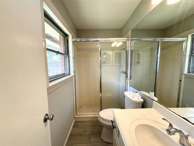 7905 Turquoise Ln, Houston, TX 77055 - full bath with toilet, vanity, a stall shower, and baseboards